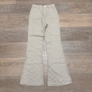 Staud Patches Linen High Rise Flared Pant with Patch Pockets in Ecru Size 0